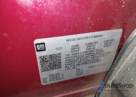 2024 Chevrolet Trax Fwd Lt from USA, damaged, VIN KL77LHE25RC010983